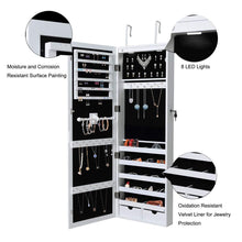 Load image into Gallery viewer, Best seller  giantex wall door mounted jewelry armoire organizer with 2 led lights lockable height adjustable jewelry cabinet with full length mirror large capacity dressing makeup jewelry mirror storage white