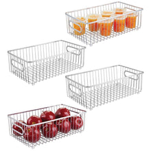 Load image into Gallery viewer, Selection mdesign metal farmhouse kitchen pantry food storage organizer basket bin wire grid design for cabinet cupboard shelf countertop holds potatoes onions fruit large 4 pack chrome