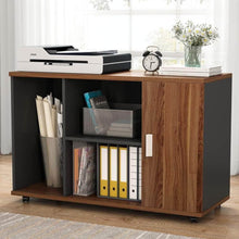Load image into Gallery viewer, Top file cabinet little tree 39 large storage printer stand mobile filing office cabinet with wheels door and open shelves for home office dark walnut
