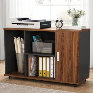 Top file cabinet little tree 39 large storage printer stand mobile filing office cabinet with wheels door and open shelves for home office dark walnut