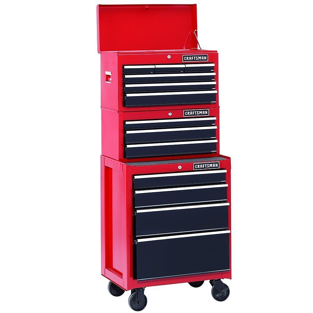 Shop 26 in 13 drawer heavy duty ball bearing 3 pc combo is perfect for your home garage or small work shop this 3 piece set includes a top chest middle chest and rolling cabinet store small parts hand tools or power tools in these storage boxes