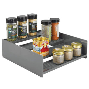 Organize with mdesign plastic kitchen spice bottle rack holder food storage organizer for cabinet cupboard pantry shelf holds spices mason jars baking supplies canned food 4 levels 2 pack charcoal gray