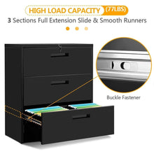 Load image into Gallery viewer, Results 3 drawers white lateral file cabinet with lock lockable heavy duty filing cabinet steel construction blackcurve handle