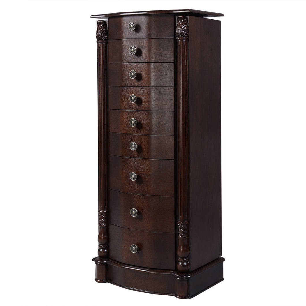Organize with giantex large jewelry armoire cabinet with 8 drawers 2 swing doors 16 hooks top mirror boxes standing cambered front storage chest stand large standing jewelry armoire dark walnut