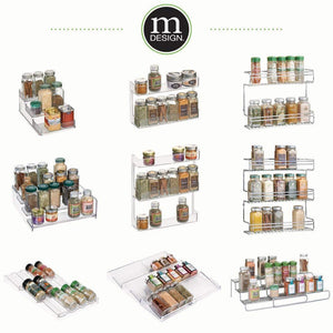 Results mdesign plastic kitchen spice bottle rack holder food storage organizer for cabinet cupboard pantry shelf holds spices mason jars baking supplies canned food 4 levels 4 pack clear