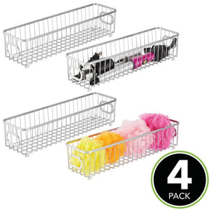 Order now mdesign metal bathroom storage organizer basket bin farmhouse grid design organization for cabinets shelves closets vanity countertops bedrooms under sink x long container 4 pack chrome
