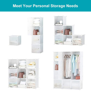 Get honey home modular storage cube closet organizers portable plastic diy wardrobes cabinet shelving with easy closed doors for bedroom office kitchen garage 12 cubes white