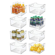 Load image into Gallery viewer, Great mdesign plastic kitchen pantry cabinet refrigerator or freezer food storage bin box deep container with handles organizer for fruit vegetables yogurt snacks pasta 10 long 8 pack clear