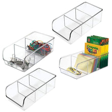 Load image into Gallery viewer, Budget friendly mdesign divided plastic home office desk drawer organizer storage bin for cabinets closets drawers desktops tables workspaces holds pens pencils erasers markers 3 sections 4 pack clear