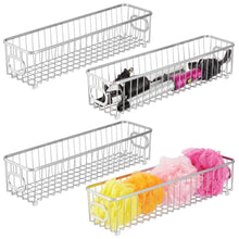 Load image into Gallery viewer, Kitchen mdesign metal bathroom storage organizer basket bin farmhouse grid design organization for cabinets shelves closets vanity countertops bedrooms under sink x long container 4 pack chrome