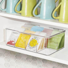 Load image into Gallery viewer, Latest mdesign stackable plastic tea bag holder storage bin box for kitchen cabinets countertops pantry organizer holds beverage bags cups pods packets condiment accessories clear