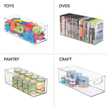 Load image into Gallery viewer, Discover the mdesign plastic stackable household storage organizer container bin with handles for media consoles closets cabinets holds dvds video games gaming accessories head sets 8 pack clear