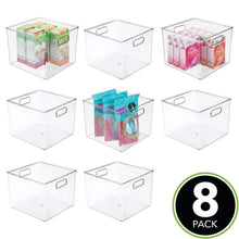 Load image into Gallery viewer, Amazon mdesign plastic food storage container bin with handles for kitchen pantry cabinet fridge freezer large organizer for snacks produce vegetables pasta bpa free 10 square 8 pack clear