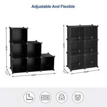 Load image into Gallery viewer, Get songmics cube storage organizer 6 cube closet storage shelves diy plastic closet cabinet modular bookcase storage shelving for bedroom living room office black with rubber hammer black ulpc06h