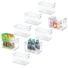 Load image into Gallery viewer, Heavy duty mdesign plastic kitchen pantry cabinet refrigerator or freezer food storage bin with handles organizer for fruit yogurt snacks pasta bpa free 10 long 8 pack clear