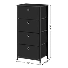 Load image into Gallery viewer, New songmics 4 tier dresser drawer unit cabinet with 4 easy pull fabric drawers storage organizer with metal frame and wooden tabletop for living room closet hallway black ults04h