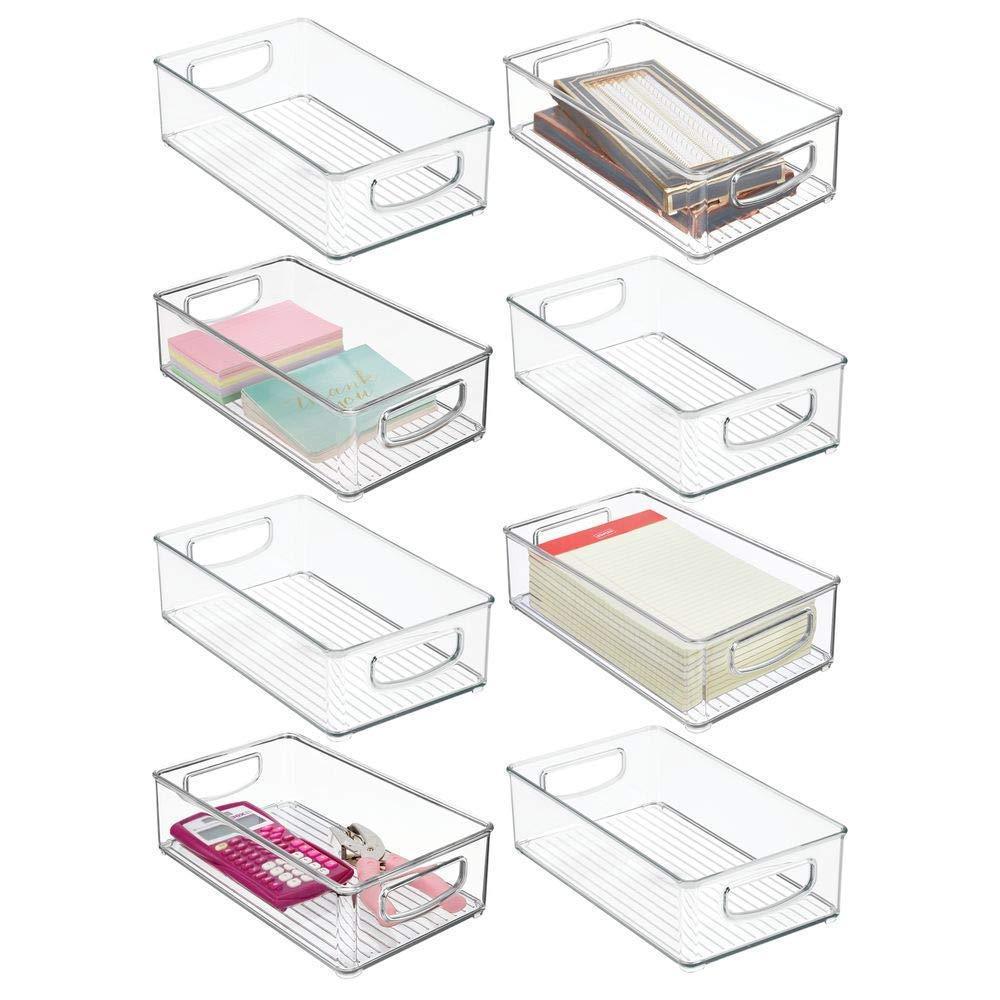 Related mdesign stackable plastic home office storage organizer container with handles for cabinets drawers desks workspace bpa free for pens pencils highlighters notebooks 6 wide 8 pack clear
