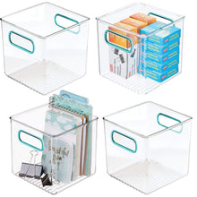Load image into Gallery viewer, Best mdesign plastic home office storage organizer container with handles for cabinets drawers desks workspace bpa free for pens pencils highlighters notebooks 6 cube 4 pack clear blue