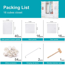 Load image into Gallery viewer, Latest honey home modular storage cube closet organizers portable plastic diy wardrobes cabinet shelving with easy closed doors for bedroom office kitchen garage 16 cubes white