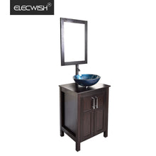 Load image into Gallery viewer, Top rated elecwish usba20090 usba20077 bathroom vanity and sink combo stand cabinet and tempered blue glass vessel sink orb faucet and pop up drain mirror mounting ring