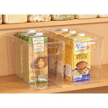 Load image into Gallery viewer, Shop here mdesign plastic food storage container bin with handles for kitchen pantry cabinet fridge freezer narrow for snacks produce vegetables pasta bpa free food safe 12 pack clear