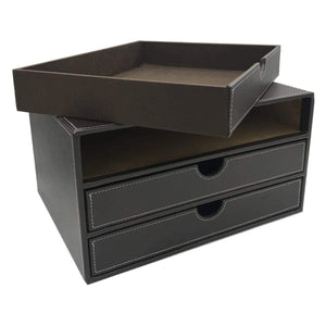 Save unionbasic multi functional pu leather wooden desk organizer file cabinet office supplies desktop storage organizer box with drawer plain black 3 drawer
