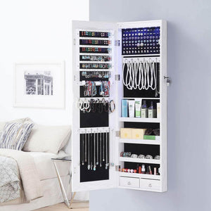 Products gissar full length mirror jewelry cabinet 6 leds jewelry armoire wall mounted over the door hanging jewelry organizer storage with lights lockable white