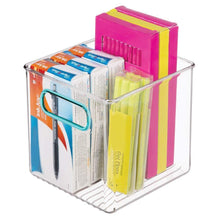 Load image into Gallery viewer, Buy mdesign plastic home office storage organizer container with handles for cabinets drawers desks workspace bpa free for pens pencils highlighters notebooks 6 cube 4 pack clear blue