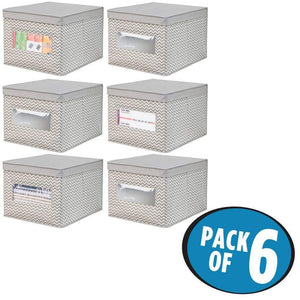 Buy now mdesign decorative soft stackable fabric office storage organizer holder bin box container clear window lid for cabinets drawers desks workspace large foldable chevron print 6 pack taupe