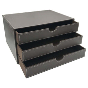 Selection unionbasic multi functional pu leather wooden desk organizer file cabinet office supplies desktop storage organizer box with drawer plain black 3 drawer