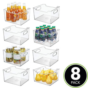 On amazon mdesign plastic kitchen pantry cabinet refrigerator or freezer food storage bin box deep container with handles organizer for fruit vegetables yogurt snacks pasta 10 long 8 pack clear