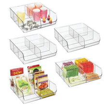 Load image into Gallery viewer, Save on mdesign plastic wide food storage organizer bin caddy for kitchen pantry cabinet countertop holds baking supplies spices pouches dressing mixes tea sugar packets 6 sections 5 pack clear