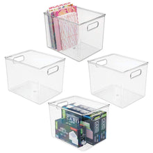 Load image into Gallery viewer, Related mdesign plastic storage bin with handles for office desk book shelf filing cabinet organizer for sticky notes pens notepads pencils supplies bpa free 10 long 4 pack clear