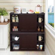 Load image into Gallery viewer, On amazon waterjoy kitchen storage sideboard stackable buffet storage cabinet with sliding door panels for home kitchen antique brown