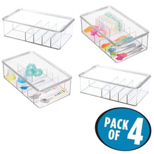 Load image into Gallery viewer, Featured mdesign stackable plastic storage organizer container for kitchen cabinets pantry countertops holds kids child toddler mealtime sets small accessories 6 sections bpa free 4 pack clear