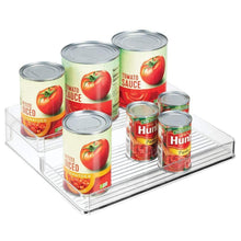 Load image into Gallery viewer, Discover the mdesign plastic kitchen canned food storage organizer shelves holder for cabinet countertop pantry holds beans sauces tomato paste vegetables soups 2 levels 12 w 2 pack clear