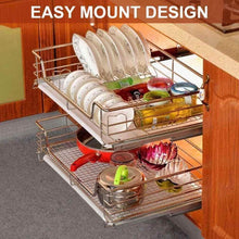 Load image into Gallery viewer, Results pull out wire sliding basket rack cabinet storage organizer drawer shelf under sink storage and rack for pots and pans easy mount design made of chromed stainless steel non toxic 350mm