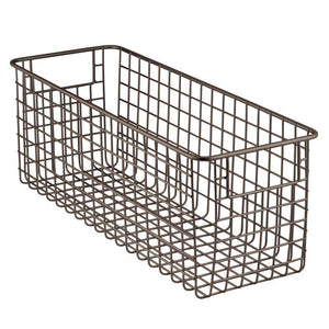 Organize with mdesign bathroom metal wire storage organizer bin basket holder with handles for cabinets shelves closets countertops bedrooms kitchens garage laundry 16 x 6 x 6 4 pack bronze