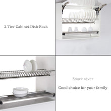 Load image into Gallery viewer, Discover the best modern 2 tier kitchen folding dish drying dryer rack 35 4 for cabinet stainless steel drainer plate bowl storage organizer holder
