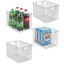 Load image into Gallery viewer, Buy mdesign large heavy duty metal wire storage organizer bin basket built in handles for food storage kitchen cabinet pantry closet bedroom bathroom garage 12 x 9 x 8 pack of 4 chrome