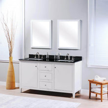 Load image into Gallery viewer, Budget friendly maykke cecelia 60 bathroom vanity cabinet 2 door 3 drawer solid birch wood frame white finish new england style double surface mounted vanity base cabinet only with tapered legs ysa1146001