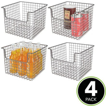 Load image into Gallery viewer, Buy mdesign metal wire open front organizer basket for kitchen pantry cabinet shelf holds canned goods baking supplies boxed food mixes fruits vegetables snacks 10 wide 4 pack graphite gray