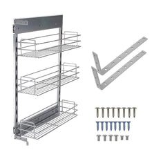 Load image into Gallery viewer, Latest 10x18 5x25 9 inch cabinet pull out chrome wire basket organizer 3 tier cabinet spice rack shelves full pullout set