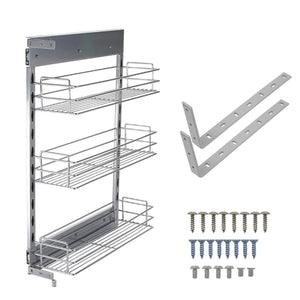 Latest 10x18 5x25 9 inch cabinet pull out chrome wire basket organizer 3 tier cabinet spice rack shelves full pullout set