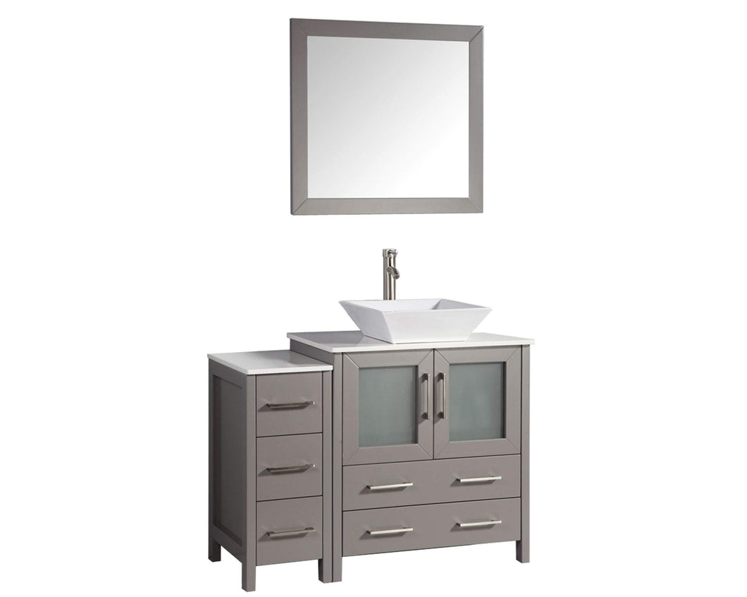 Great vanity art 42 inch single sink bathroom vanity set with compact 2 door 5 drawer slim and modern white ceramic top bathroom cabinet free mirror gray va3130 42