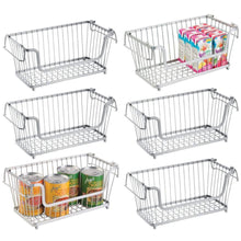 Load image into Gallery viewer, Shop for mdesign modern farmhouse metal wire household stackable storage organizer bin basket with handles for kitchen cabinets pantry closets bathrooms 12 5 wide 6 pack chrome