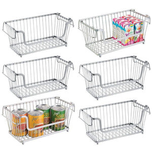 Shop for mdesign modern farmhouse metal wire household stackable storage organizer bin basket with handles for kitchen cabinets pantry closets bathrooms 12 5 wide 6 pack chrome