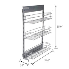 Load image into Gallery viewer, Kitchen 10x18 5x25 9 inch cabinet pull out chrome wire basket organizer 3 tier cabinet spice rack shelves full pullout set