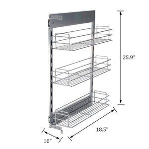 Kitchen 10x18 5x25 9 inch cabinet pull out chrome wire basket organizer 3 tier cabinet spice rack shelves full pullout set