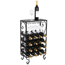 Load image into Gallery viewer, Best seller  smartxchoices 16 bottle wine rack table top with glass hanger wine bottle holder solid metal floor free standing wine organizer shelf side table for cabinet kitchen